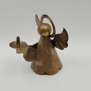 VTG Brass Angel Candle Snuffer Halo Wings Made in Hong Kong 2.25" Christmas